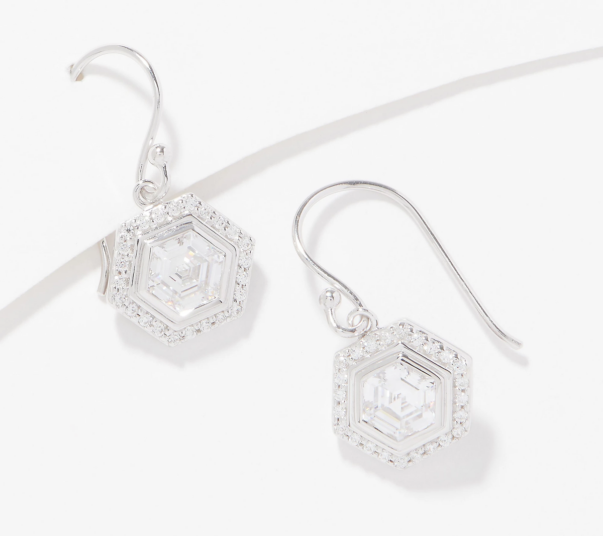 Diamonique Silver Hexagon Cut Halo French Wire Measures approximately 1" x 1/2"