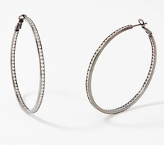 Diamonique 2" Round Cut Channel Set Hoop Earrings, Gunmetal-plated Sterling Silver