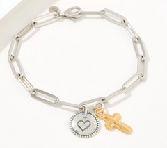 Or Paz Sterling Silver Paperclip Chain Cross Charm Bracelet, Small