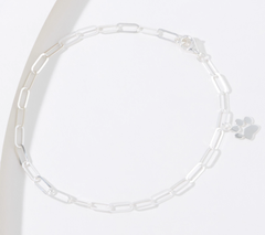 UltraFine 950 silver Paperclip Chain Anklet with Charm, 10"L, Paw Print