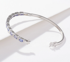 Affinity Gems Emerald-Cut Tanzanite & Diamond Bangle Sterling Silver, Average