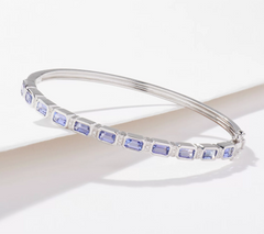 Affinity Gems Emerald-Cut Tanzanite & Diamond Bangle Sterling Silver, Average