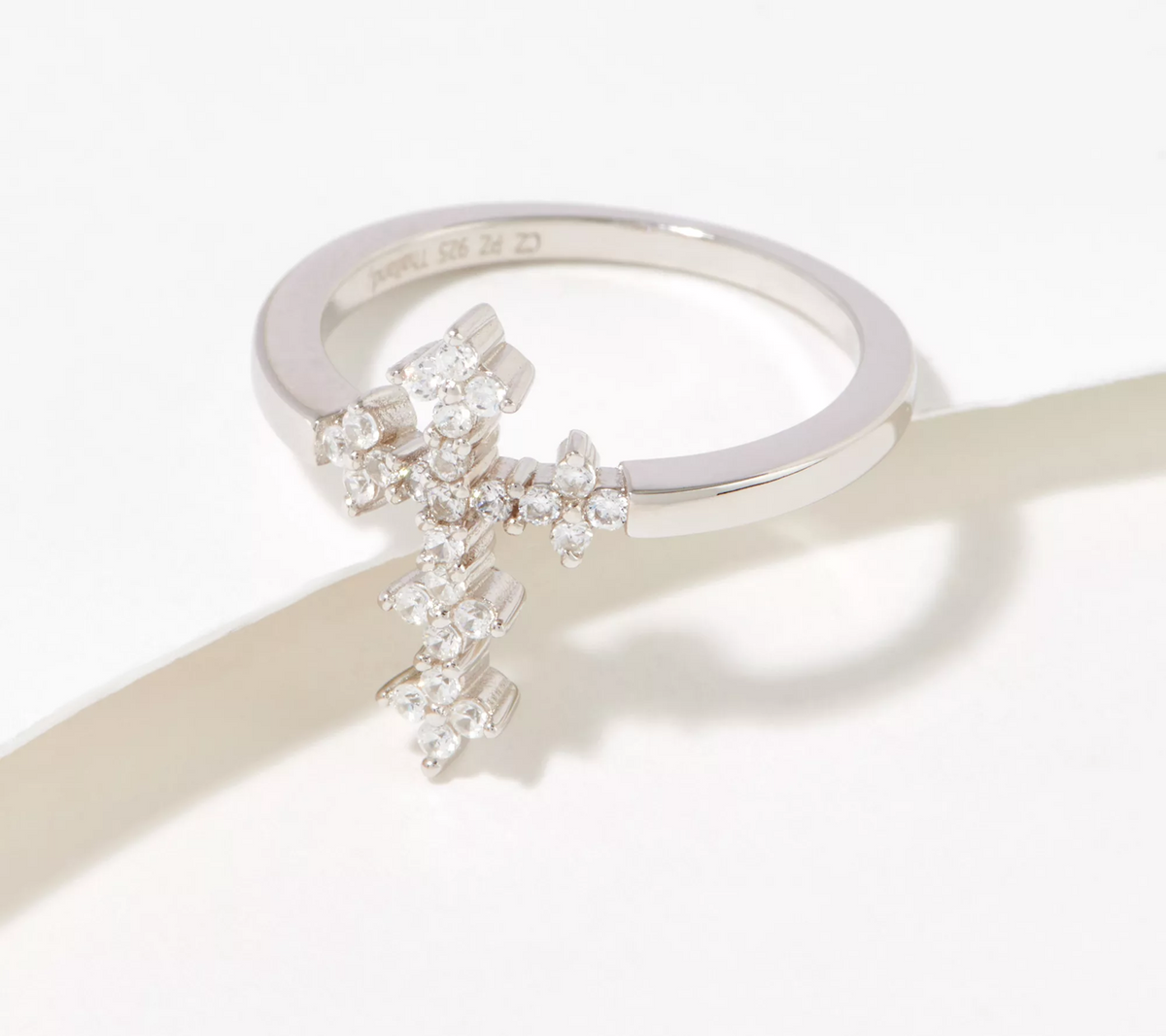 Diamonique Art Deco Cross Sterling Silver Ring, Size 10