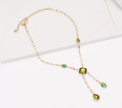 Susan Graver Stone & Crystal Drop Necklace, Champagne & Olive, Goldtone