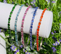 Generation Gems Exotic Oval & Round Fire Opal Tennis Sterling Silver Bracelet Avg