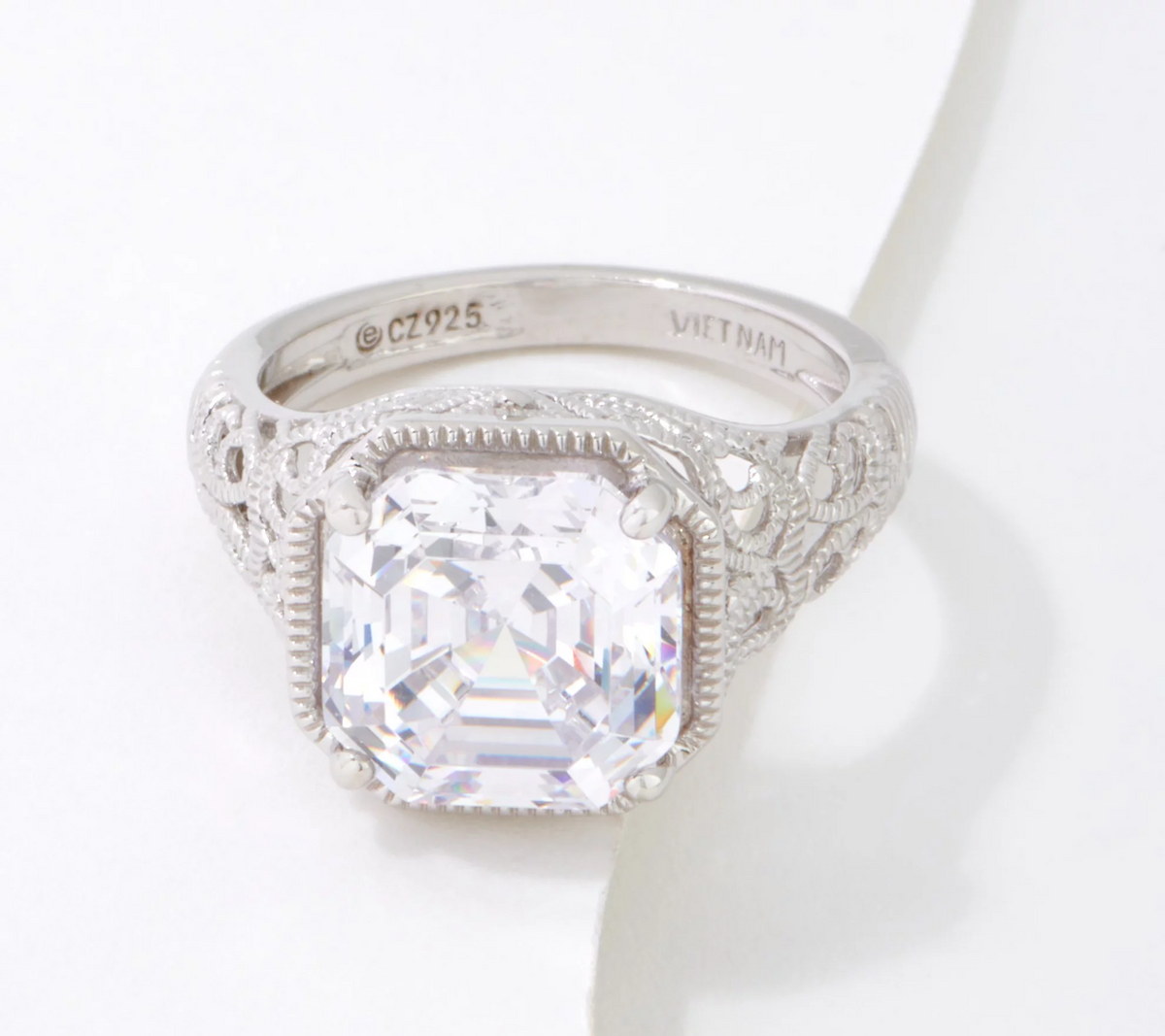 Diamonique x Jane Treacy Sterling Silver Platinum-Clad Virginia's Ring Size 7