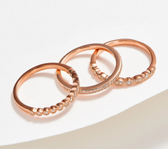Affinity Diamond Set of 3 Rose-Clad Sterling Silver Stackable Rings Size 7