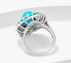 Affinity Sterling Silver Sleeping Beauty Turquoise & White Zircon Ring 3.5ct, Size 10