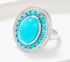 Affinity Sterling Silver Sleeping Beauty Turquoise & White Zircon Ring 3.5ct, Size 10