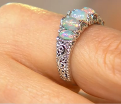 Artisan Crafted Sterling Silver Oval Cut Ethiopian Opal Ring Size 11
