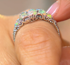 Artisan Crafted Sterling Silver Oval Cut Ethiopian Opal Ring Size 11