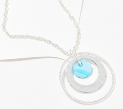 Denim & Co Mother of Pearl Metallic Blue Circle Pendant Necklace