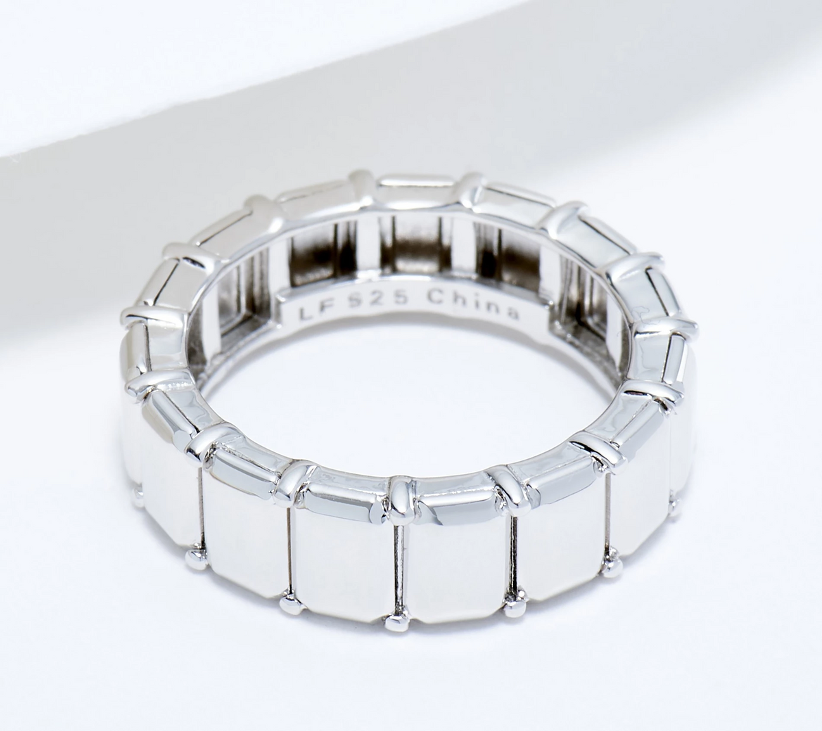 Lisa Freede x Silver Style Baguette Eternity Ring, Rhodium Plated Sterling Silver, Size 5
