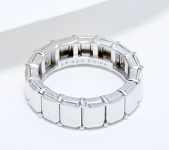 Lisa Freede x Silver Style Baguette Eternity Ring, Rhodium Plated Sterling Silver, Size 5