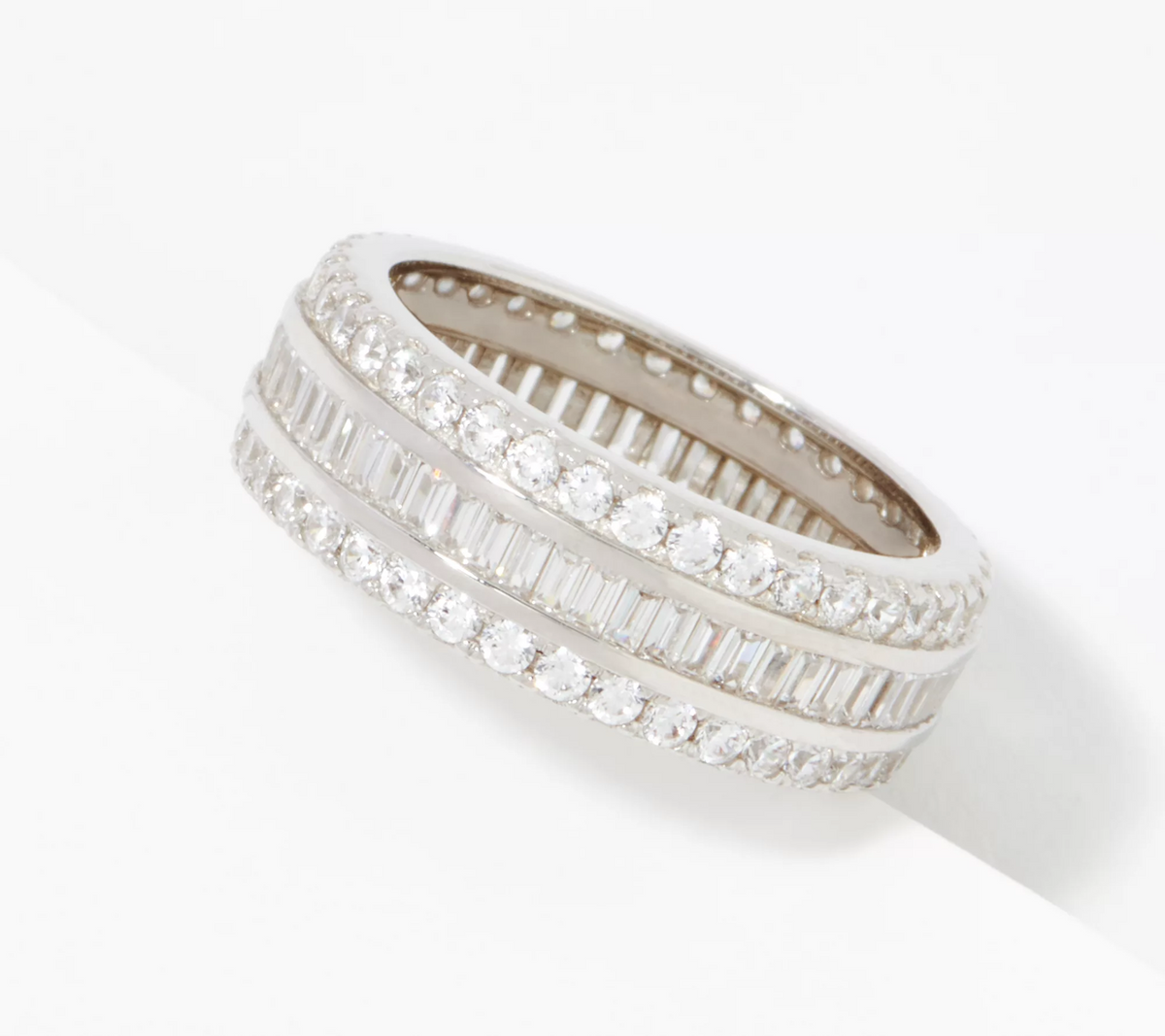 Diamonique Baguette and Round Eternity Band Ring Sterling Silver, Size 9