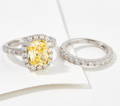 Diamonique Canary Yellow Diamond Rhodium-plated sterling silver Ring Set Size 10