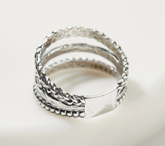 Or Paz Sterling Silver 3-Row Multi Textured Ring Size 8