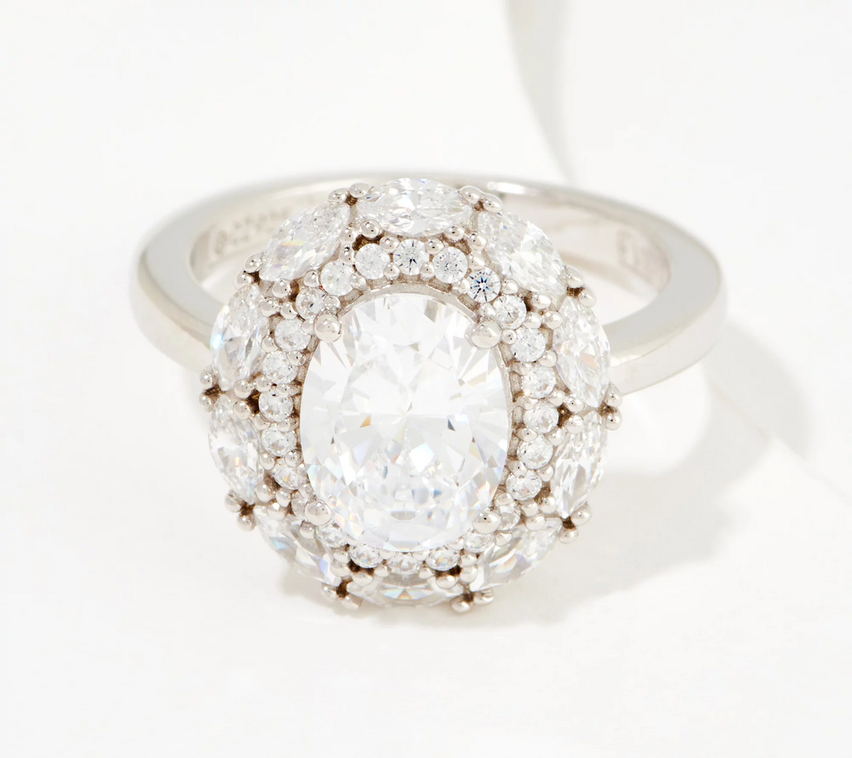 Diamonique 35th Anniversary Double Halo Plarinum-Clad SS Ring Size 6