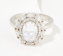 Diamonique 35th Anniversary Double Halo Plarinum-Clad SS Ring Size 6