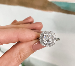 Diamonique 35th Anniversary Double Halo Cushion Cut Ring Sterling Silver, Size 8