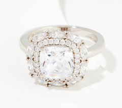 Diamonique 35th Anniversary Double Halo Cushion Cut Ring Sterling Silver, Size 8
