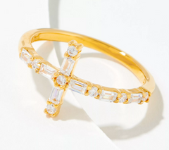 Diamonique x Courtney Khondabi  SS Goldclad Round & Baguette Cross Ring, Size 10