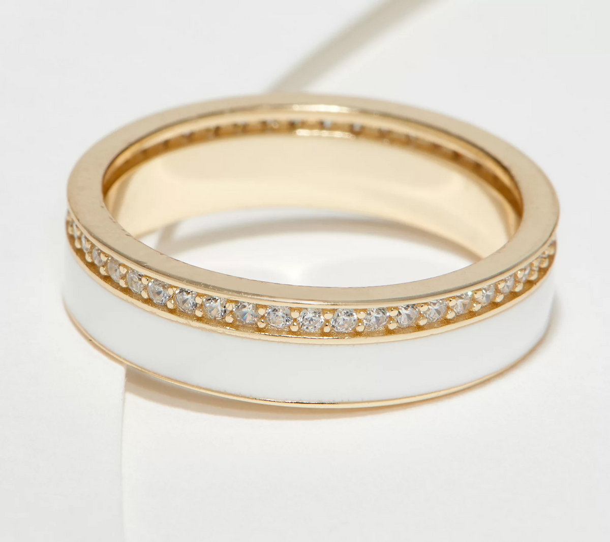 Diamonique Sterling Silver Goldclad White Enamel CZ Band Ring, Size 9