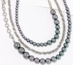 Susan Graver Multi-Strand Simulated Pearl & Chain Necklace, Grey/Silvertone