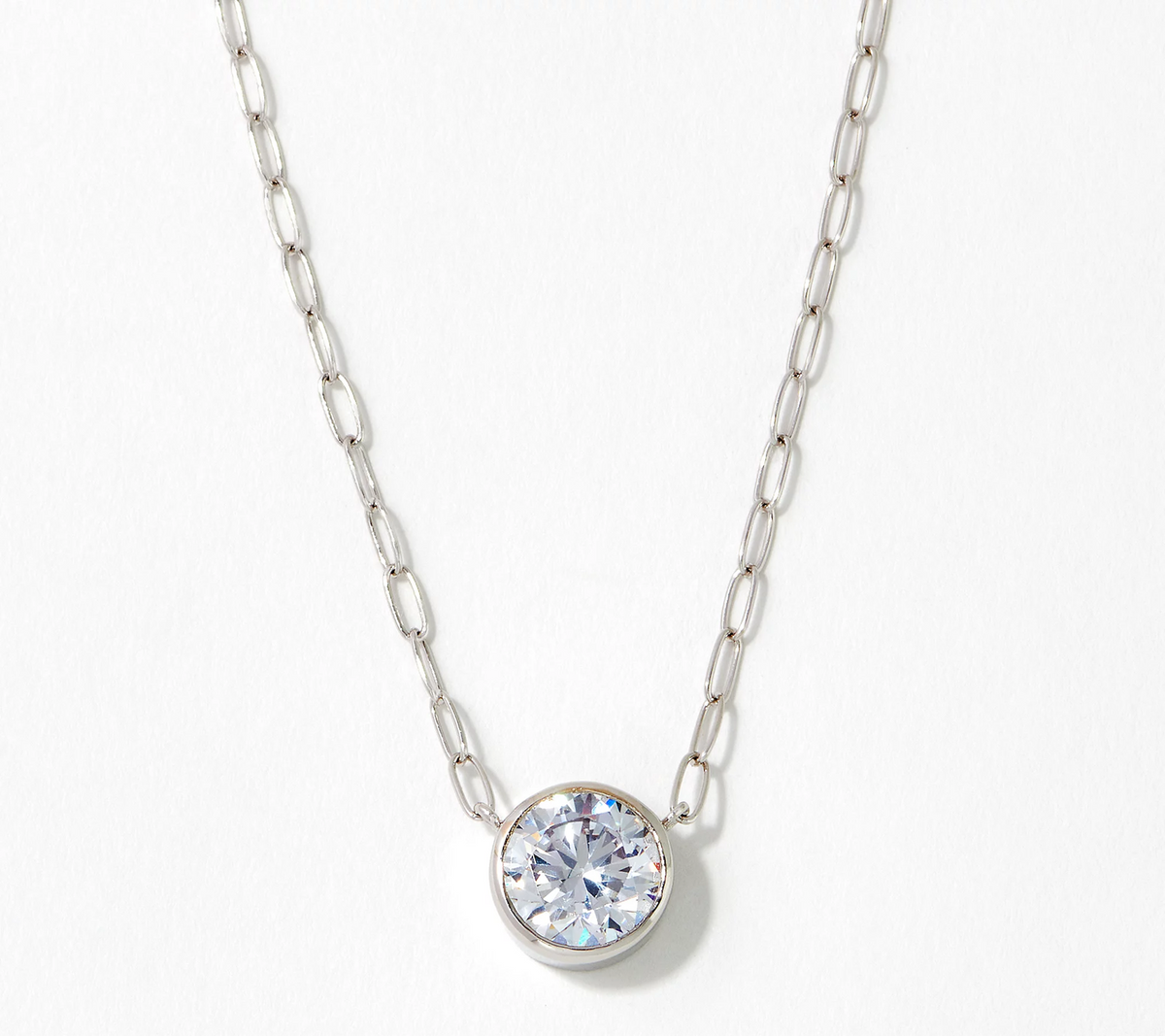 Diamonique 3 Sterling Silver Bezel Set Solitaire Necklace