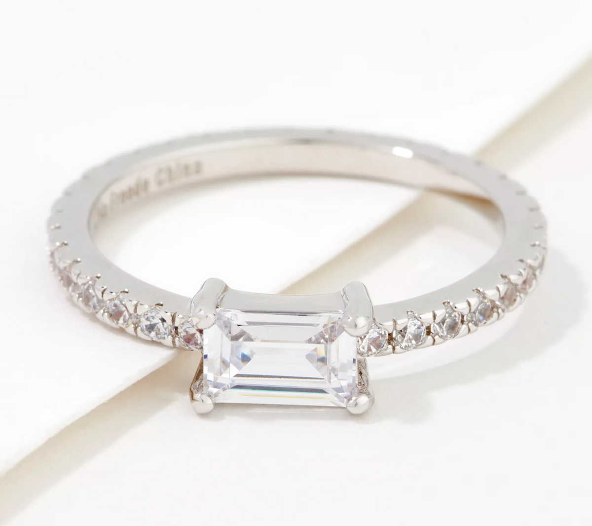 Diamonique x Lisa Freede Choice of Color Baguette Ring, Silvertone, Size 6