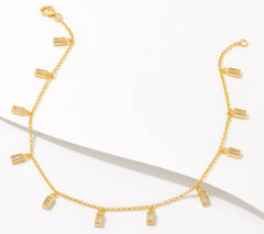 Diamonique Clear Baguette Dangle Anklet, Sterling Silver, Yellow