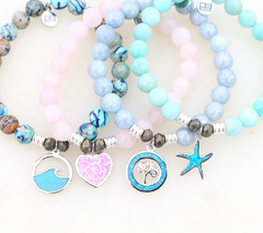T.Jazelle Rose Quartz Beaded Bracelet with SS Heart Charm Avg/Large