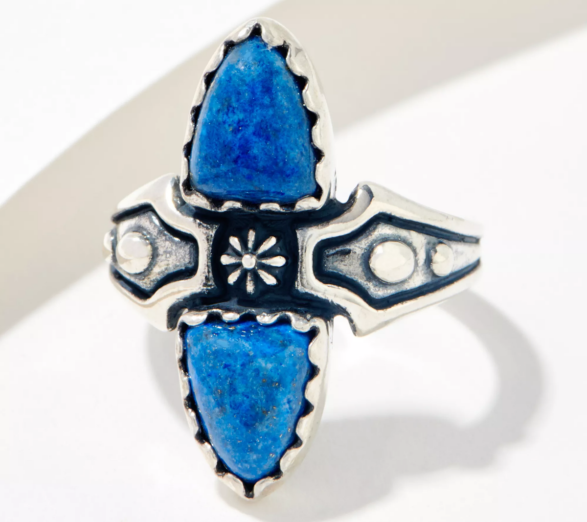 American West Sterling Silver Shield Shape Blue Gemstone Ring Size 8