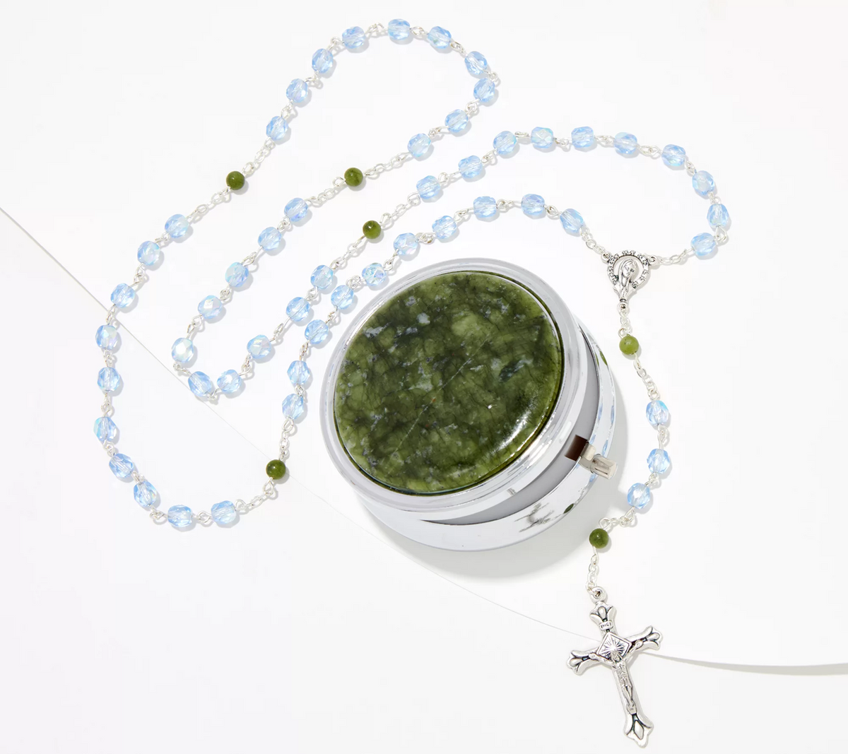 Connemara Marble Small Soft Blue Rosary with Keepsake Box