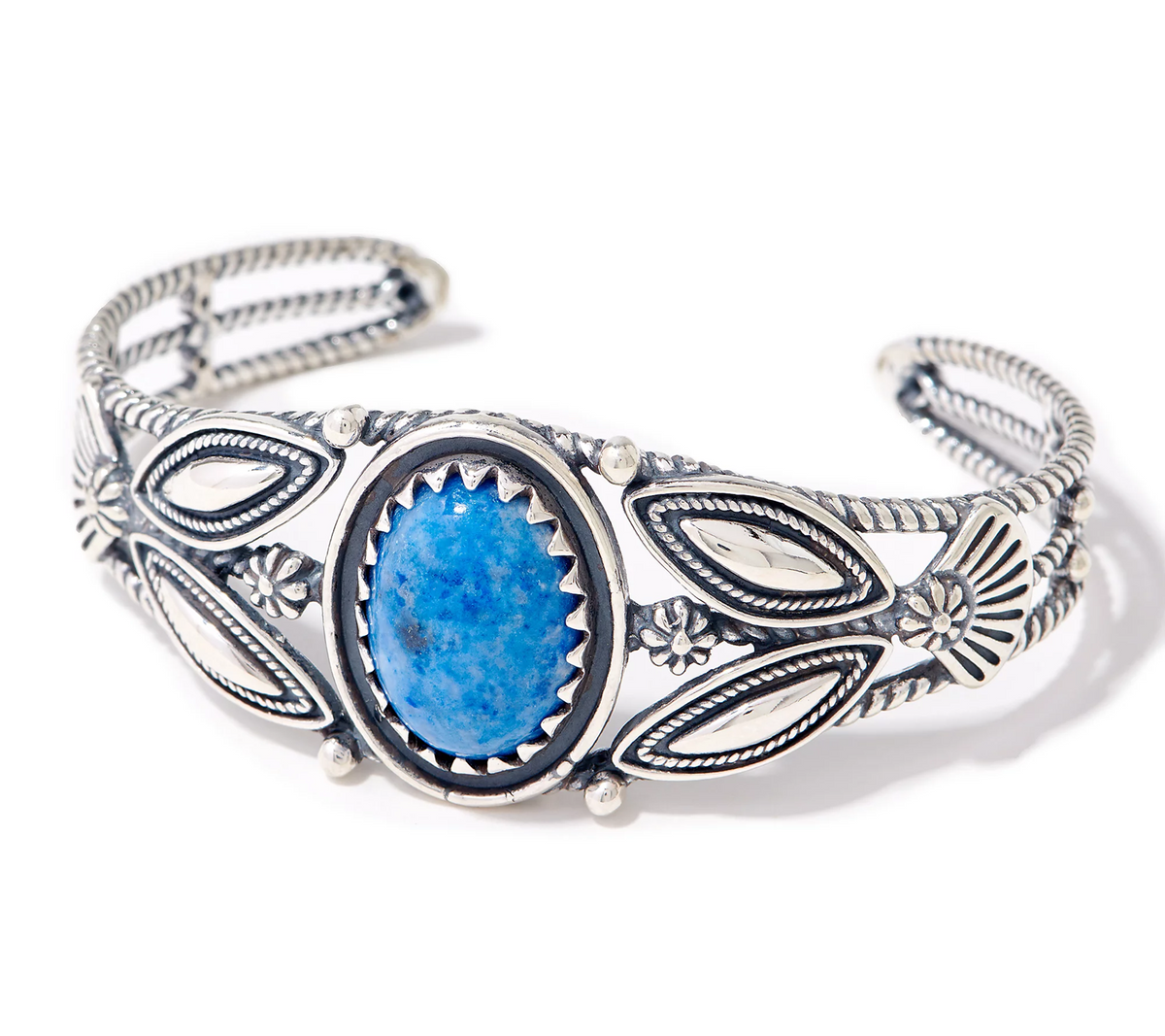 American West Sterling Silver Oval Denim Lapis Gemstone Thunderbird Cuff, Avg