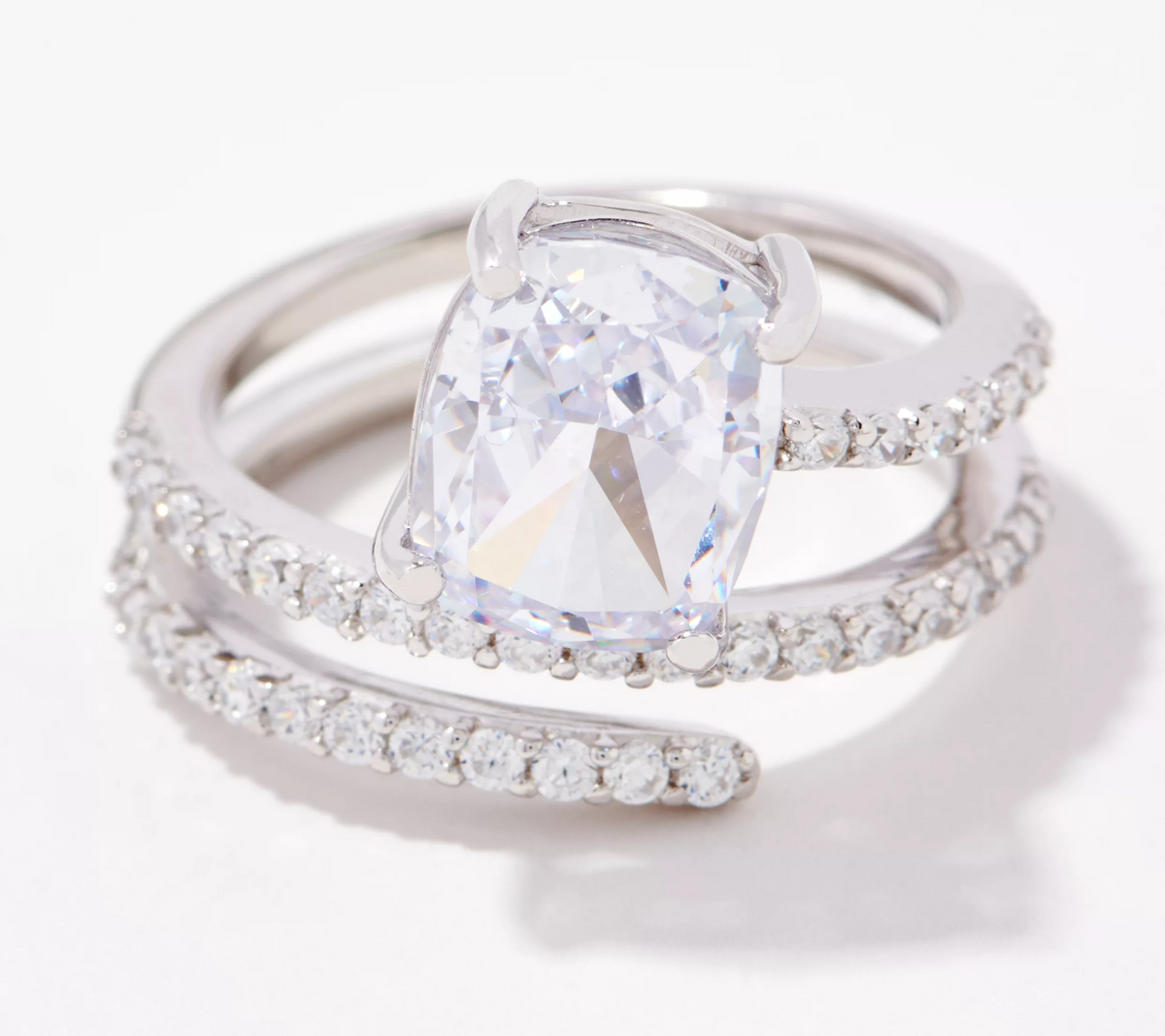 Diamonique Cushion Cut Spiral Sterling Silver Ring,  Size 8