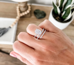 Diamonique Cushion Cut Spiral Sterling Silver Ring,  Size 8
