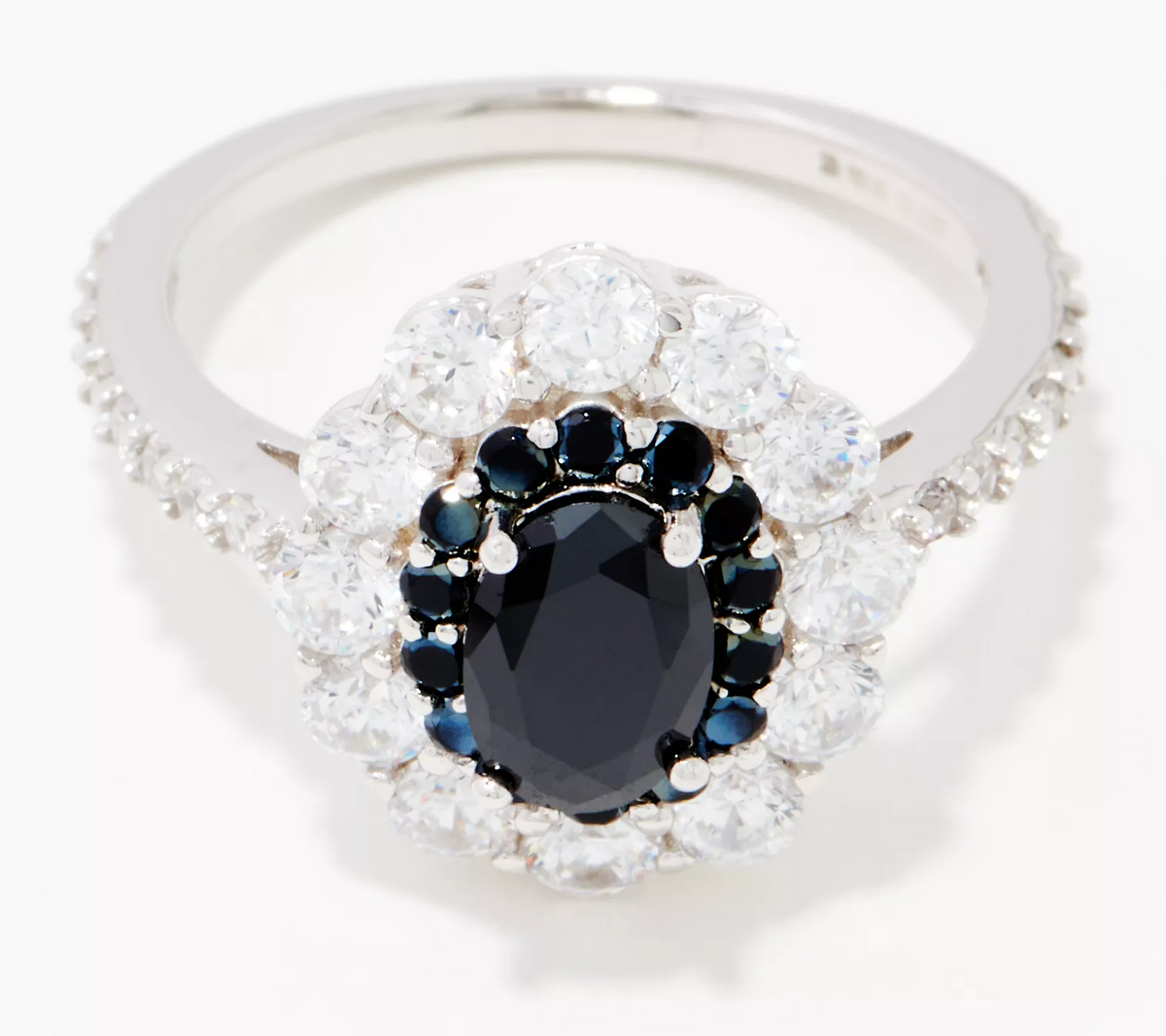 Diamonique Double Halo Cocktail Ring Choice of Color Sterling Silver, Size 7