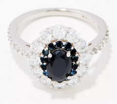 Diamonique Double Halo Cocktail Ring Choice of Color Sterling Silver, Size 7