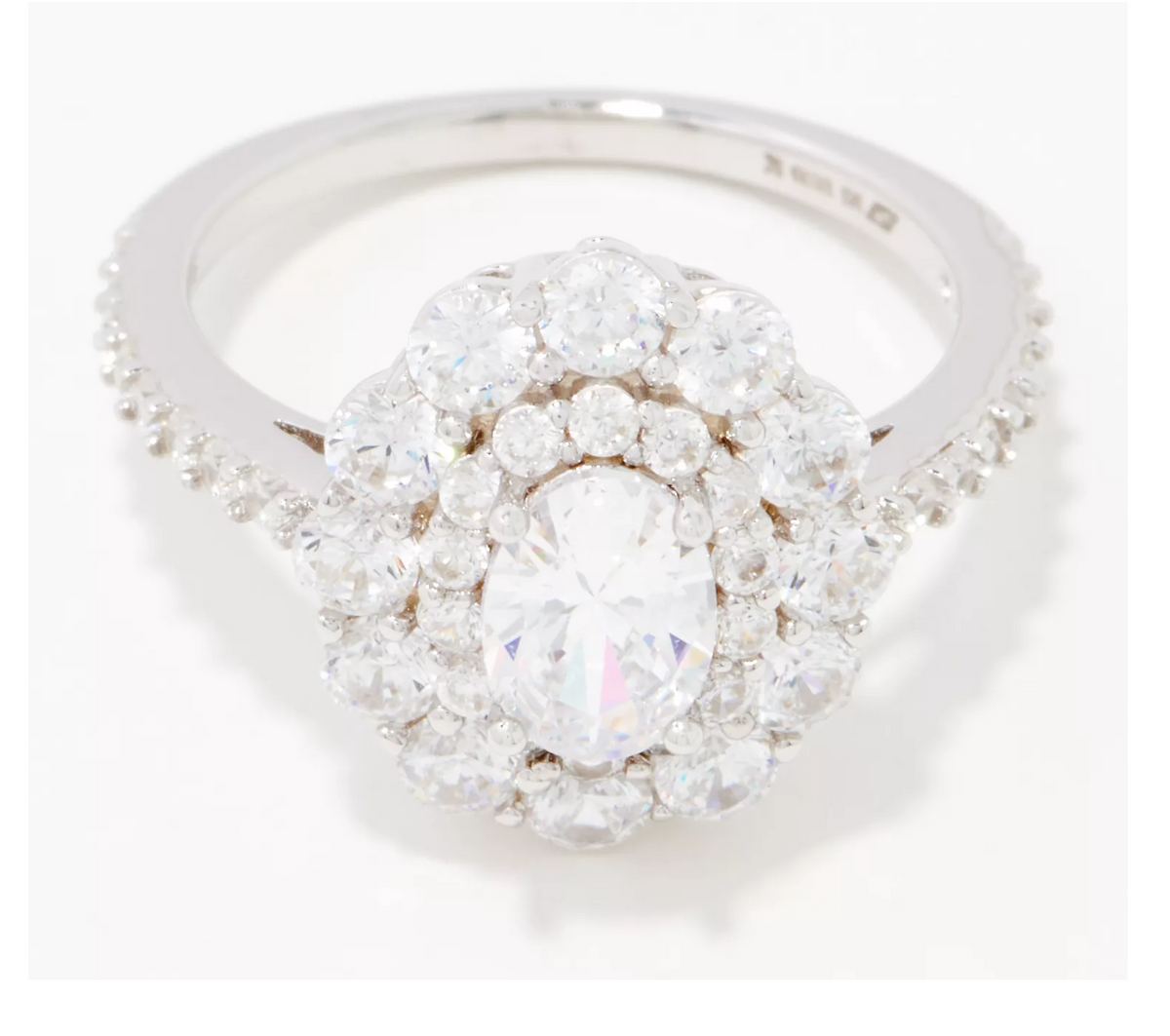Diamonique Sterling Silver Clear CZ Double Halo Cocktail Ring Size 5