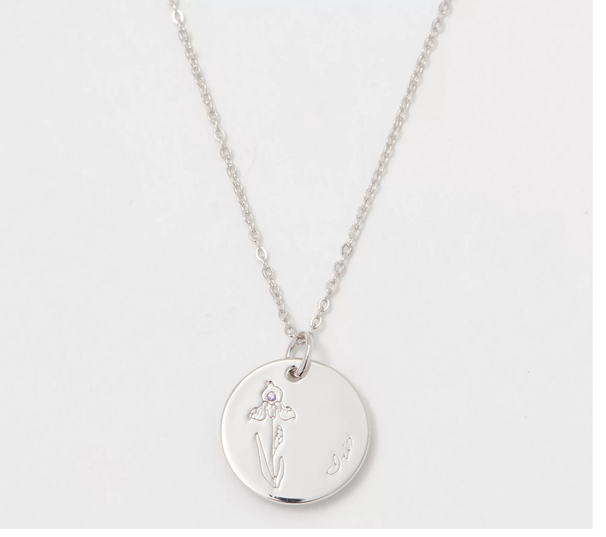 Diamonique Sterling Silver Birthflower "Iris" Pendant Necklace. 16"