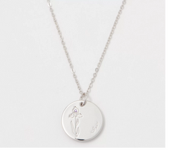 Diamonique Sterling Silver Birthflower "Iris" Pendant Necklace. 16"