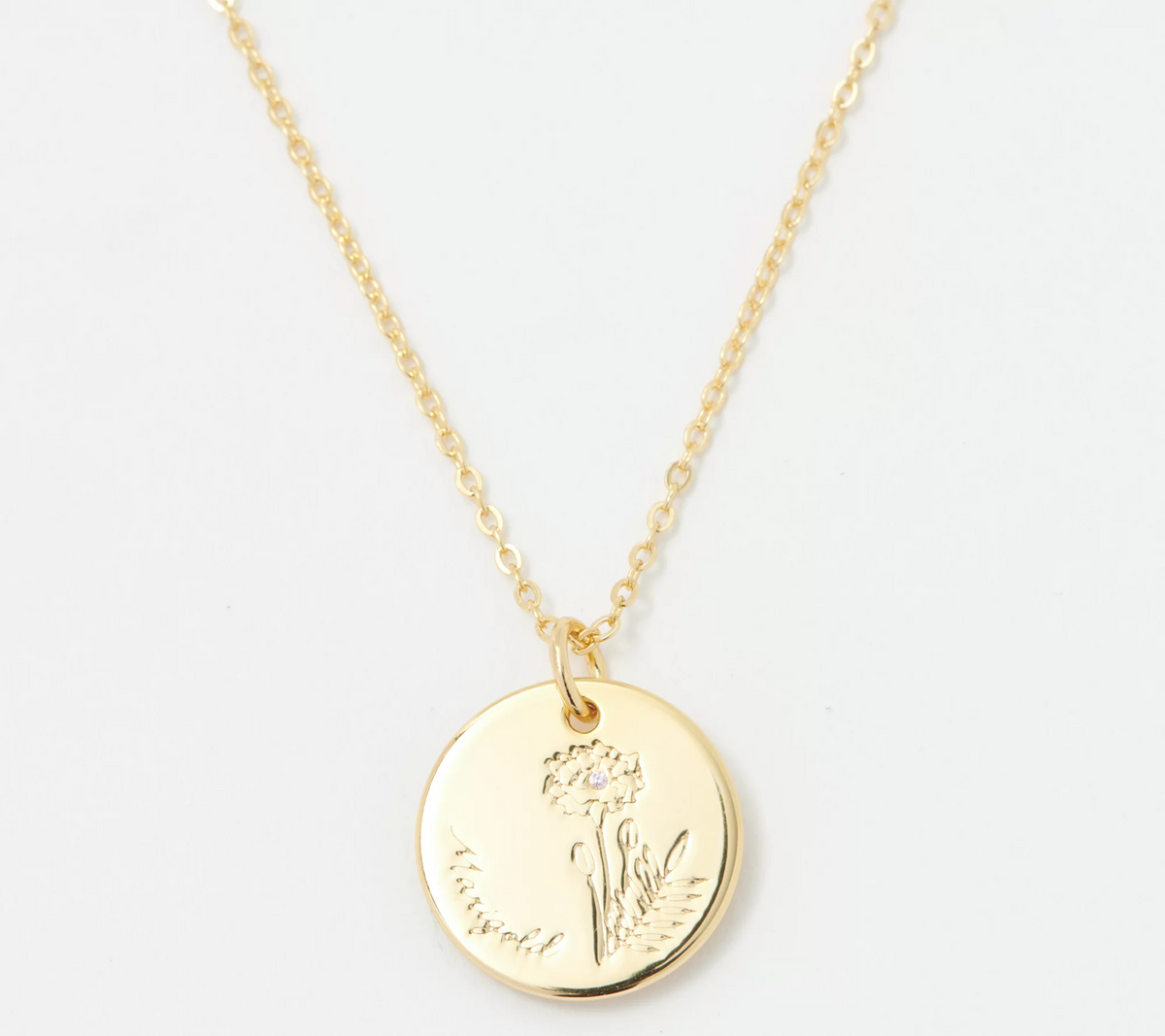 Diamonique Goldclad Sterling Silver Birthflower "Marrygold" Pendant 16"