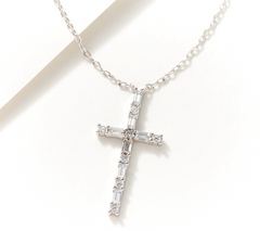 Diamonique x Courtney Khondabi Pave Cross Sterling Silver Necklace