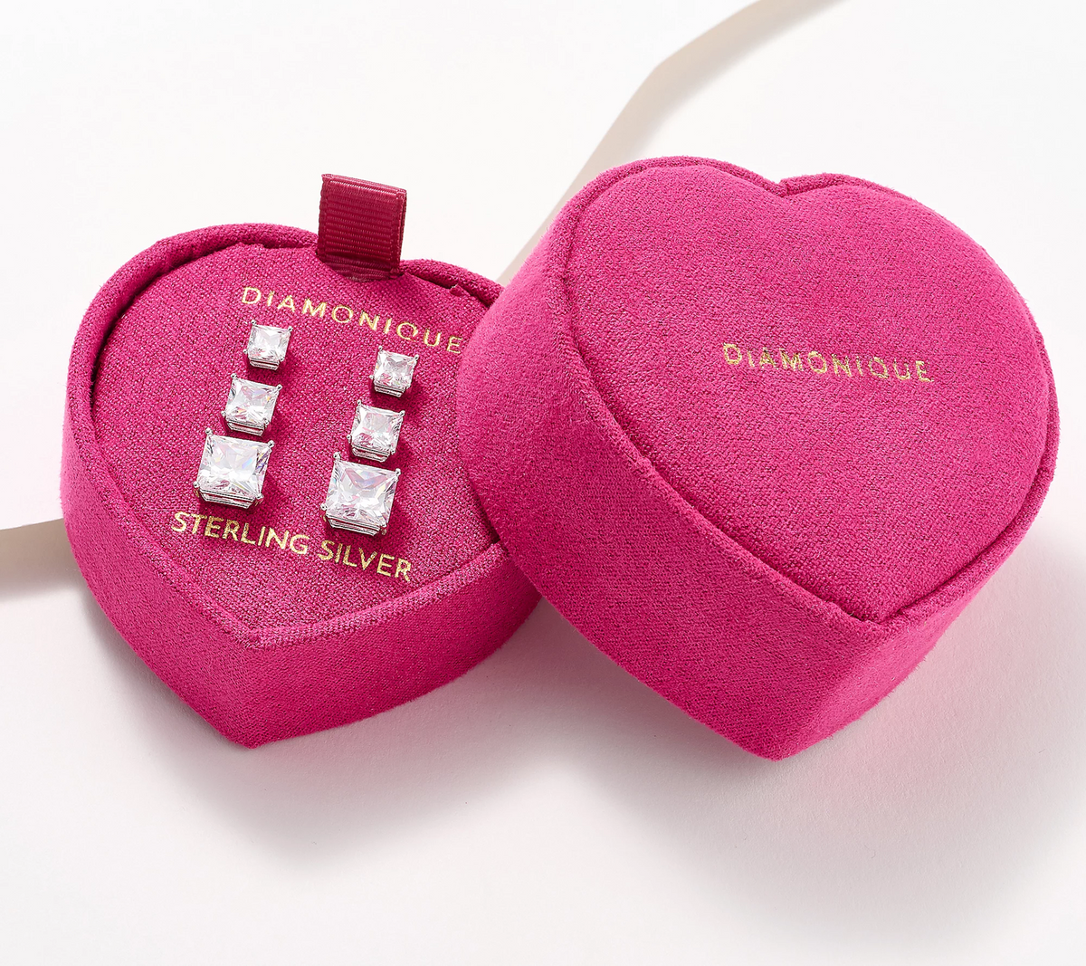 Diamonique Set of 3 Boxed Graduated Sterling Silver Studs in Choice of Princess Cut