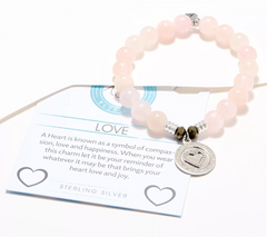 T. Jazelle Pink Morganite Beaded Gemstone Bracelet with SS Heart Charm Small/Age
