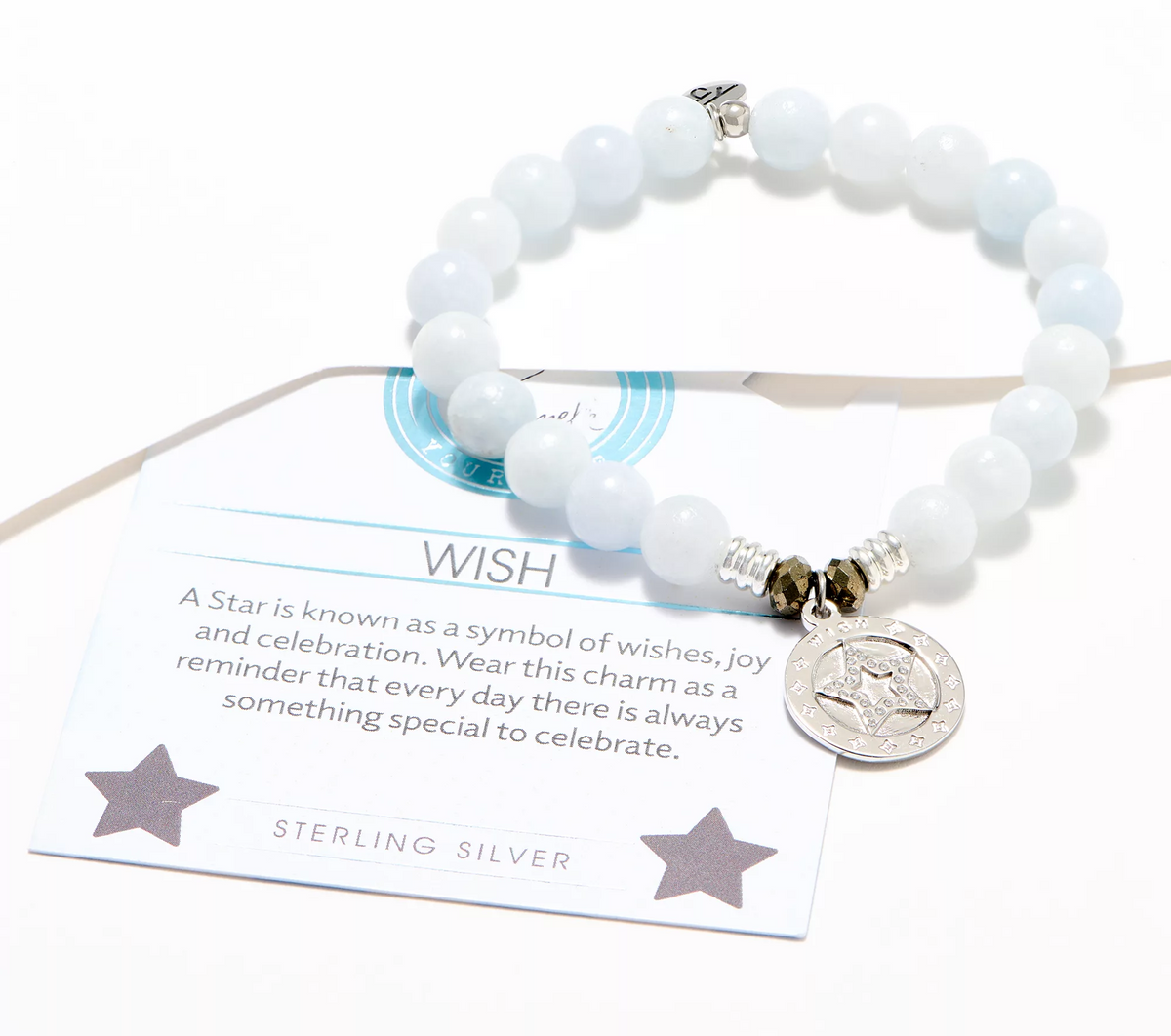 T. Jazelle  Celestine Beaded Gemstone Bracelet with Sterling Silver Star Charm