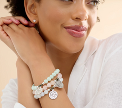 T. Jazelle Pink Morganite Beaded Gemstone Bracelet with SS Heart Charm Small/Age