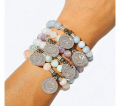 T. Jazelle Moonstone Beaded Bracelet with SS Moon & Star Charm Small/Avg