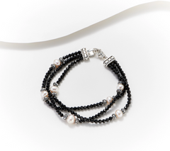 JAI Sterling Silver Black Spinel & Cultured Pearl Bracelet Avg